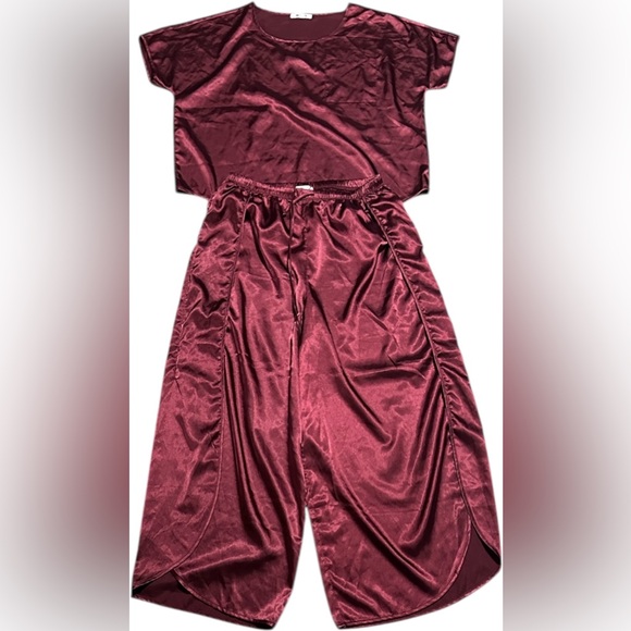 BB Dakota Other - BB Dakota ,wine Red Satin Pajama Set – Silky 2-Piece Sleepwear.